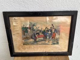 Gravure représentant Le corps du prince Poniatowski retrouvé